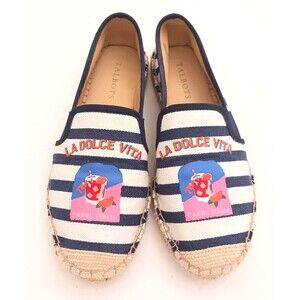 Talbots Resort La Dolce Vita Navy White Striped Espadrille Sz 7